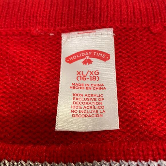 Holiday Time Christmas Pullover Ugly Sweater XL Womens Red Fair Isle Crew Sequin - Picture 5 of 8
